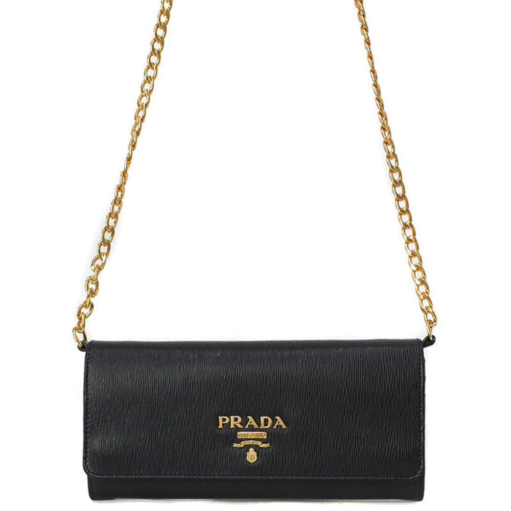 Prada Leather Chain Wallet Bi fold Long